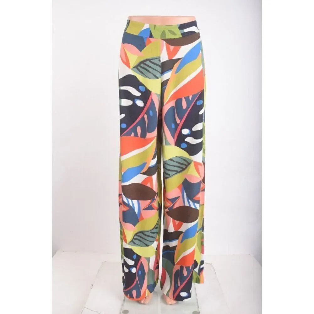 Trina Turk Wide Leg Pants Weekend Sz 4 MultiColor Tropical Floral lightweight